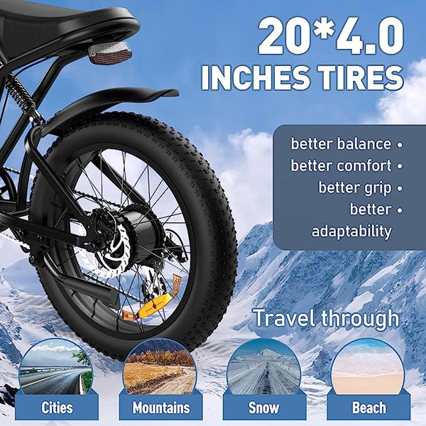 Bici Elettrica Piegevole HITWAY 20 Pollici - Pneumatici Fat, 250W, 36V, Autonomia 35-90 Km, Per Città E Montagna - Foto 5